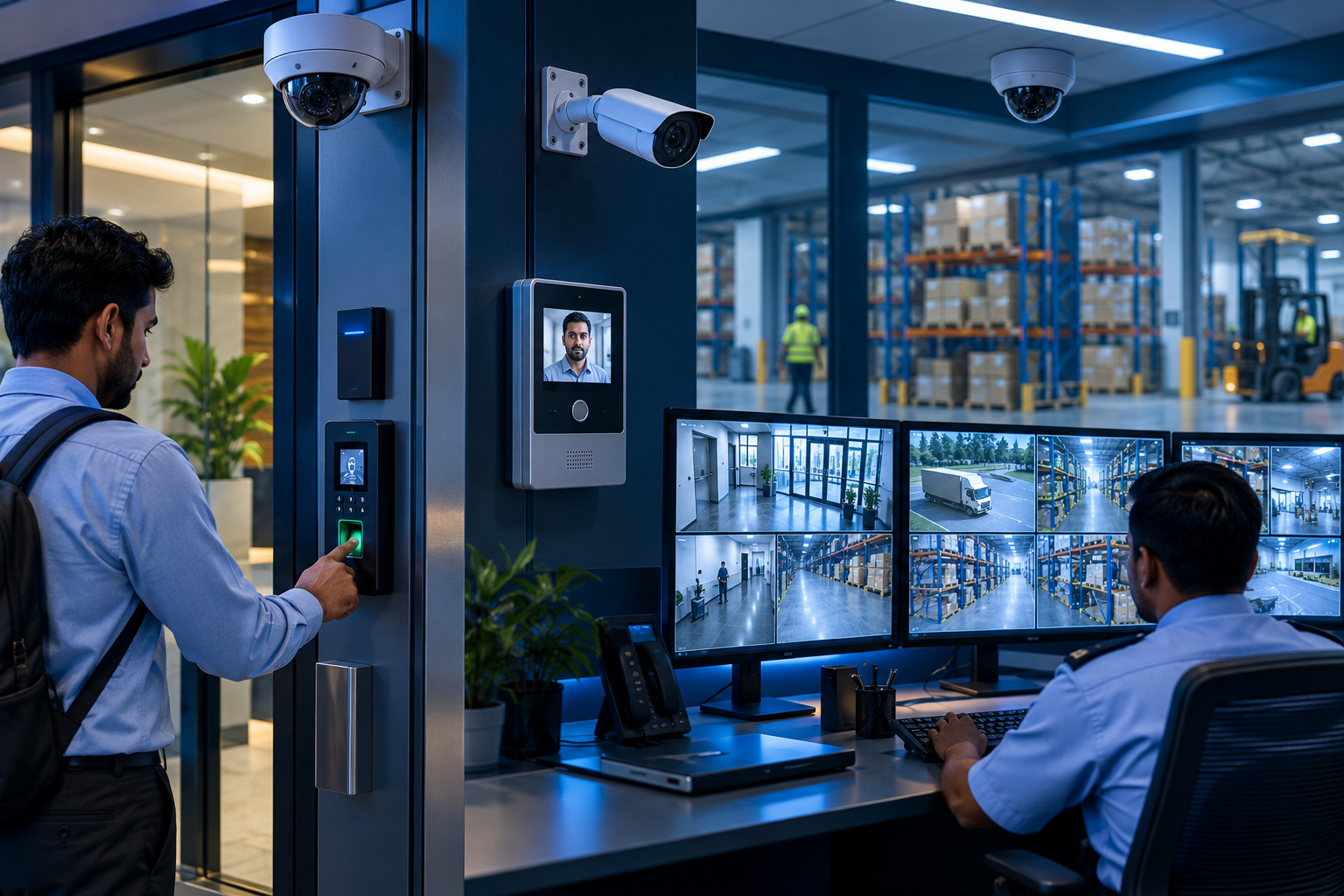 CCTV monitoring, access control, biometric and security systems